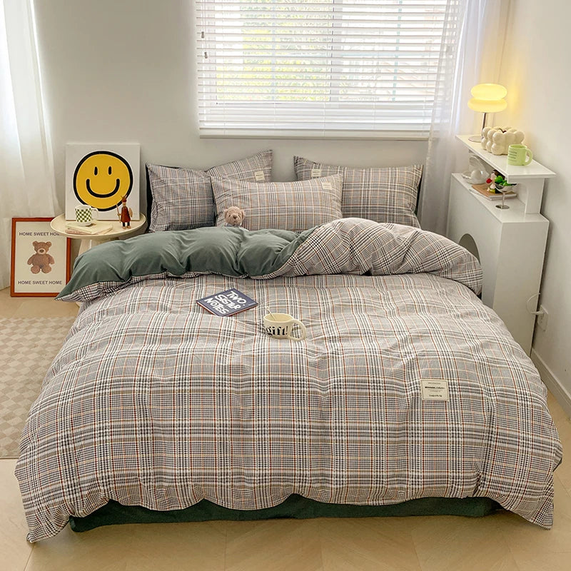Nordic Plaid Cotton Bedding Set – Timeless Comfort with Scandinavian Charm
