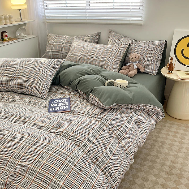 Nordic Plaid Cotton Bedding Set – Timeless Comfort with Scandinavian Charm