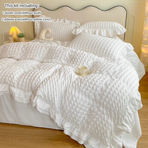 Korean Lace Seersucker Bedding Set – 3-Piece Elegant Duvet Ensemble