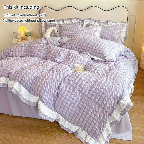 Korean Lace Seersucker Bedding Set – 3-Piece Elegant Duvet Ensemble