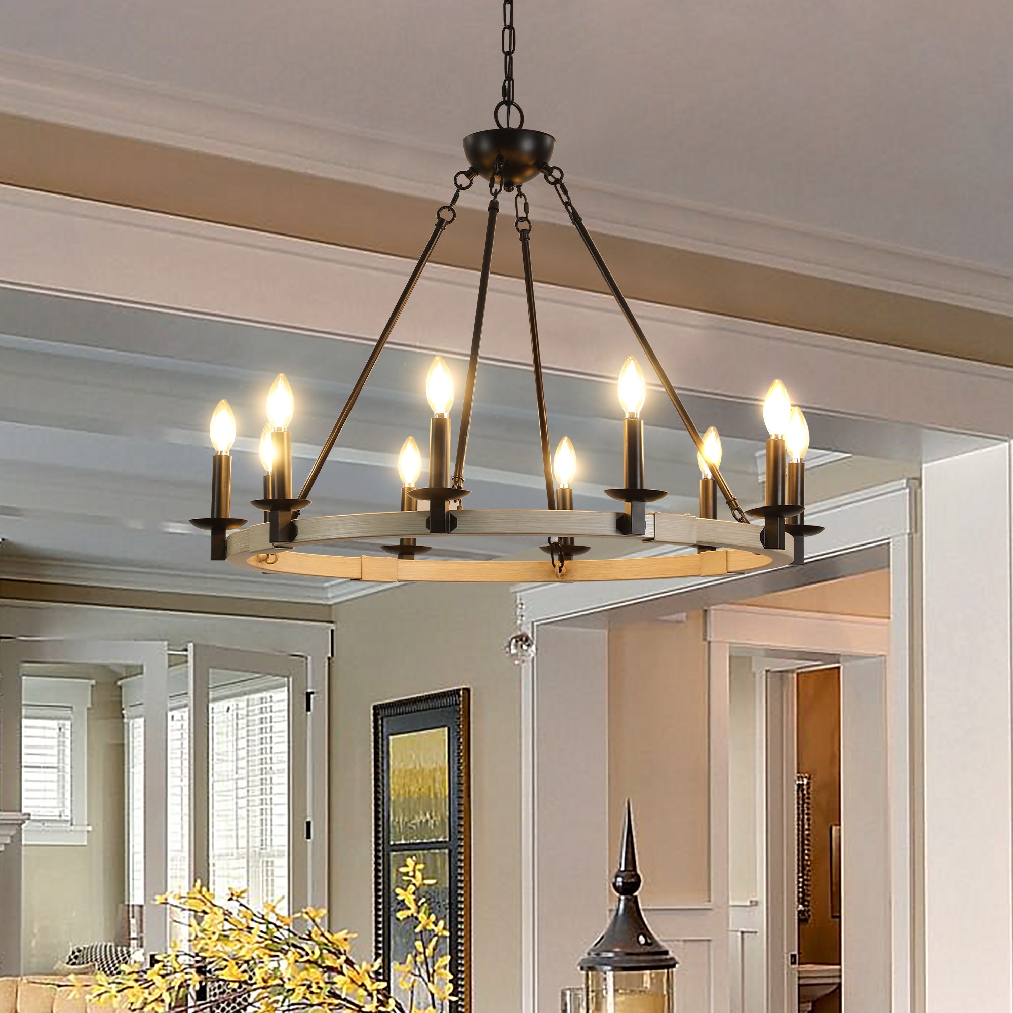 The Urban Ritual Rustic 10-Light Farmhouse Chandelier – Black & White Oak