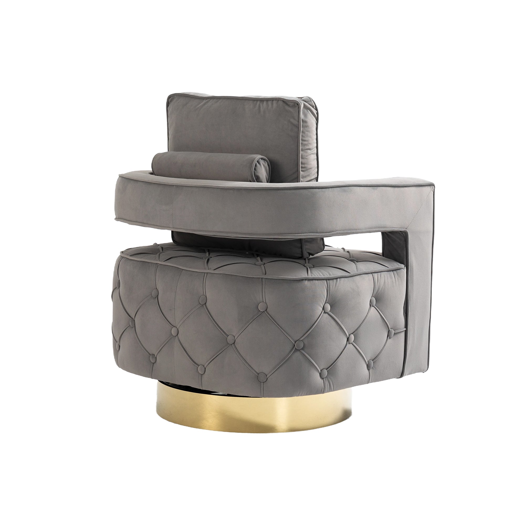 Velvet Eclipse Swivel Chair – Gray Diamond-Tufted Accent Seat