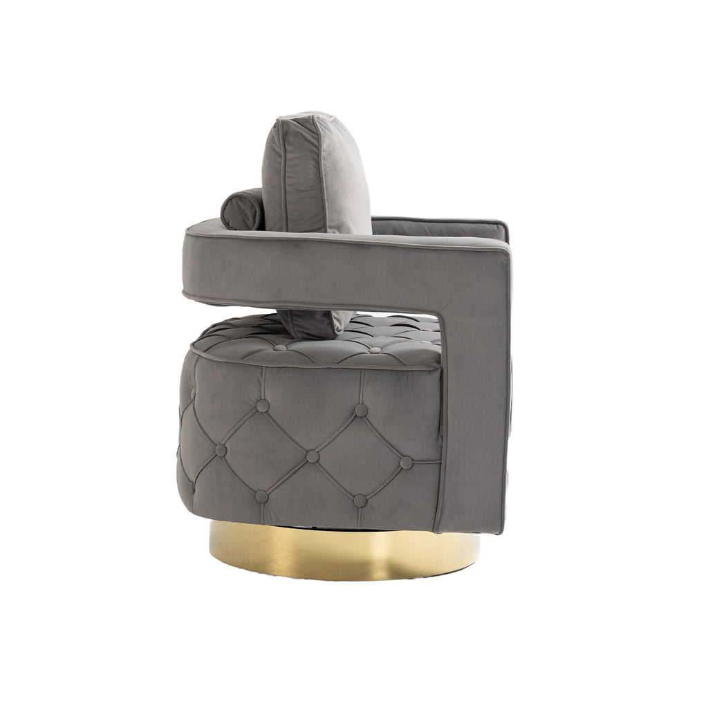 Velvet Eclipse Swivel Chair – Gray Diamond-Tufted Accent Seat