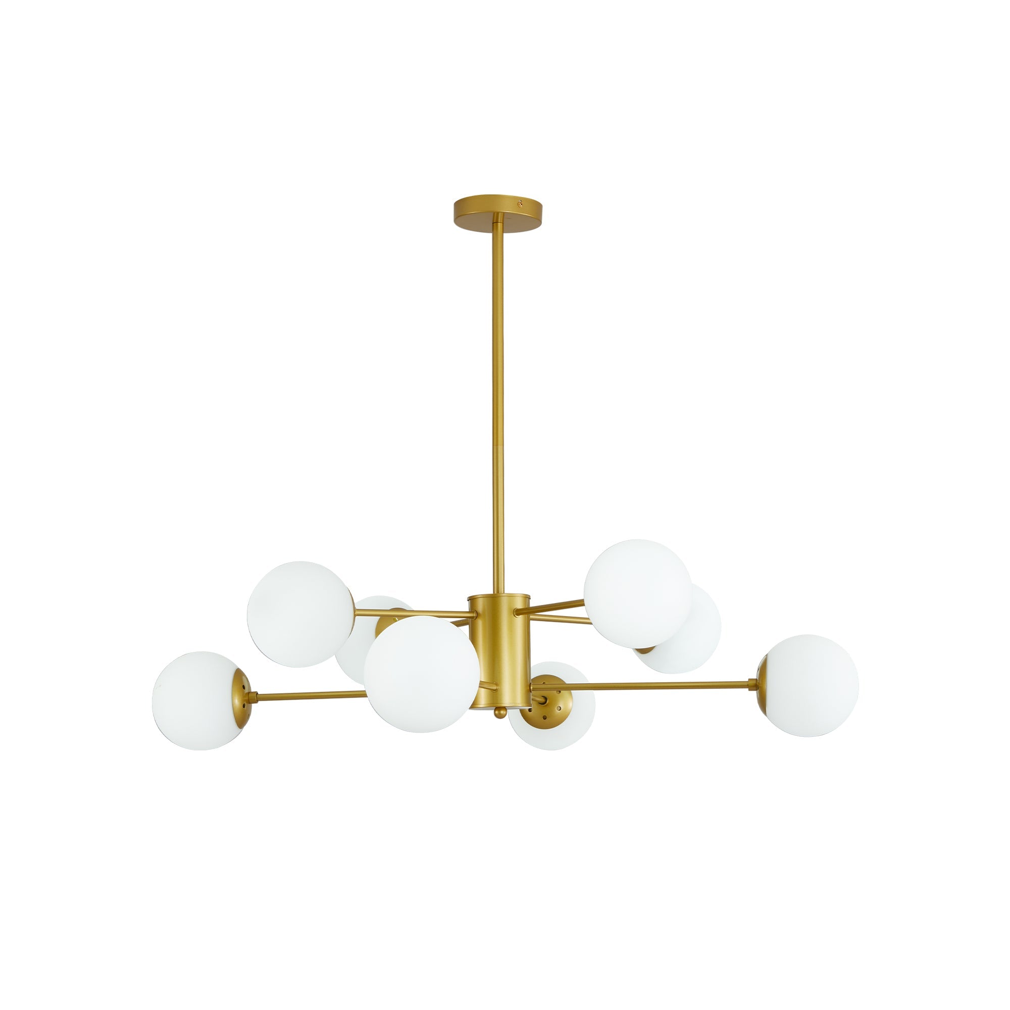 The Urban Ritual Orion Chandelier – Gold & Frosted White Glass Globe Fixture