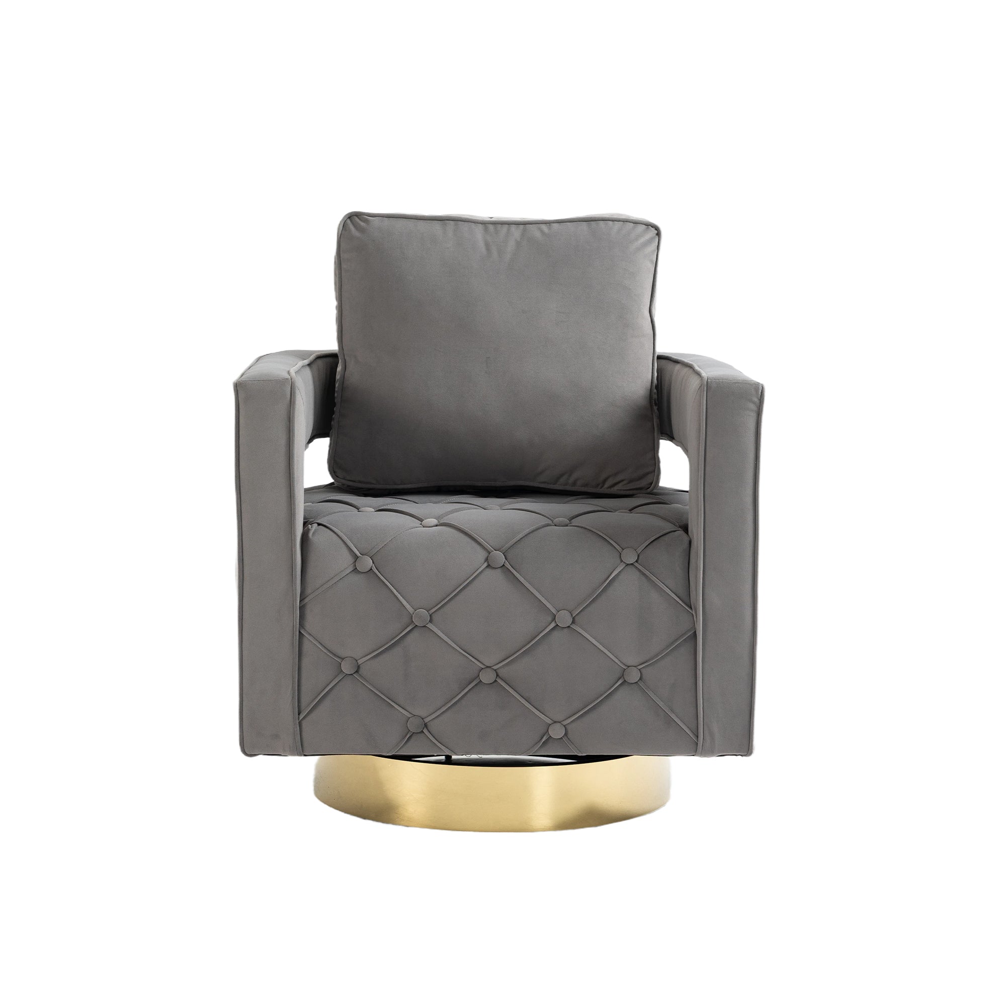 Velvet Eclipse Swivel Chair – Gray Diamond-Tufted Accent Seat