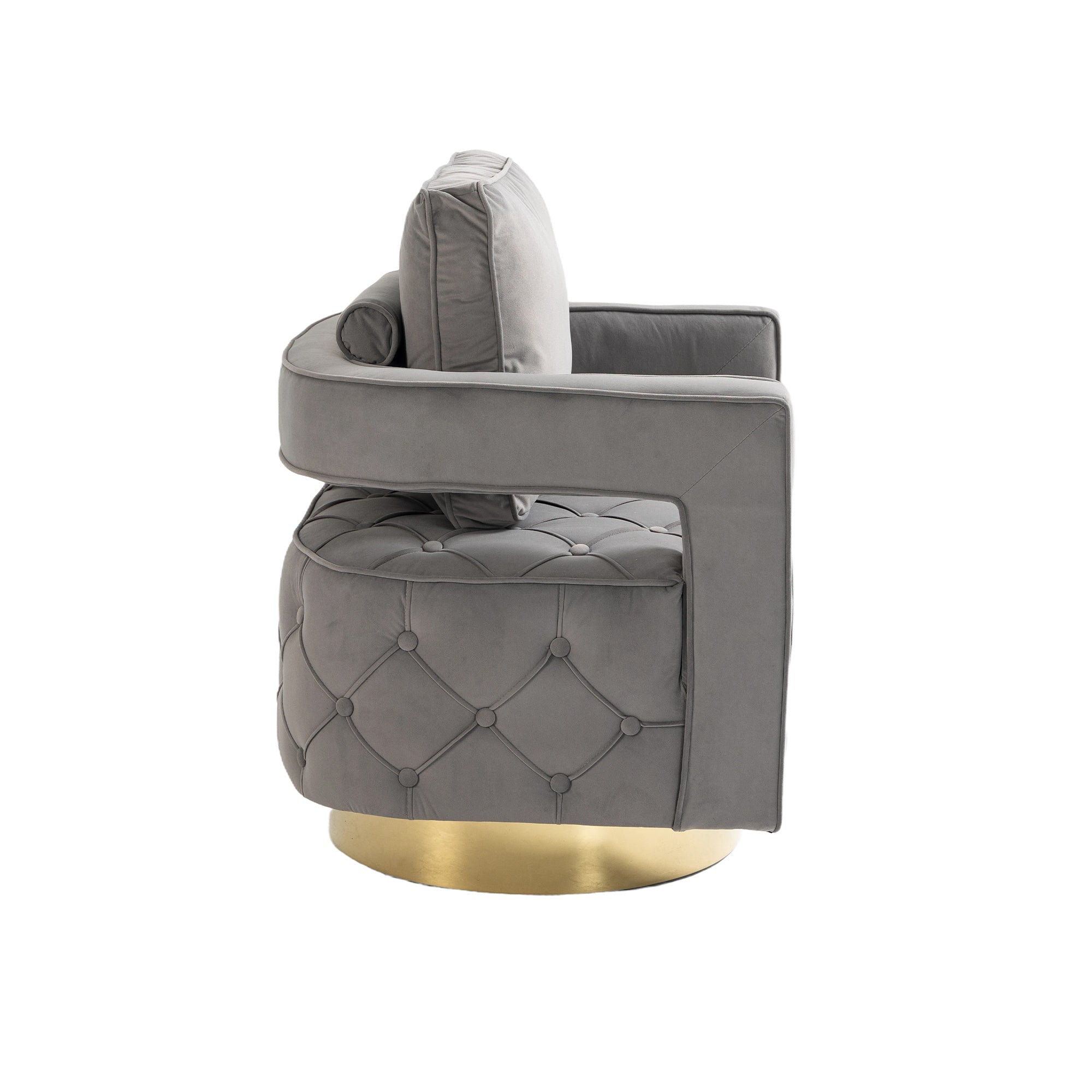 Velvet Eclipse Swivel Chair – Gray Diamond-Tufted Accent Seat