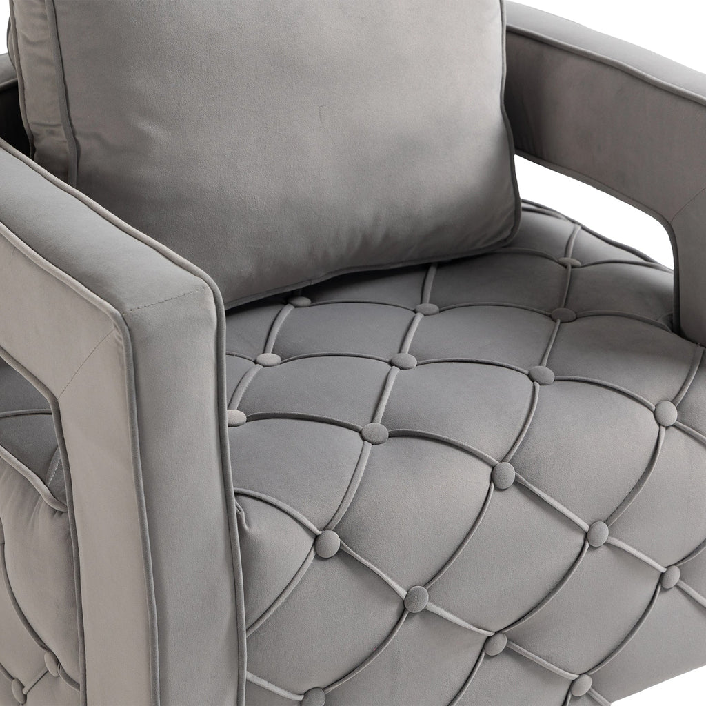 Velvet Eclipse Swivel Chair – Gray Diamond-Tufted Accent Seat