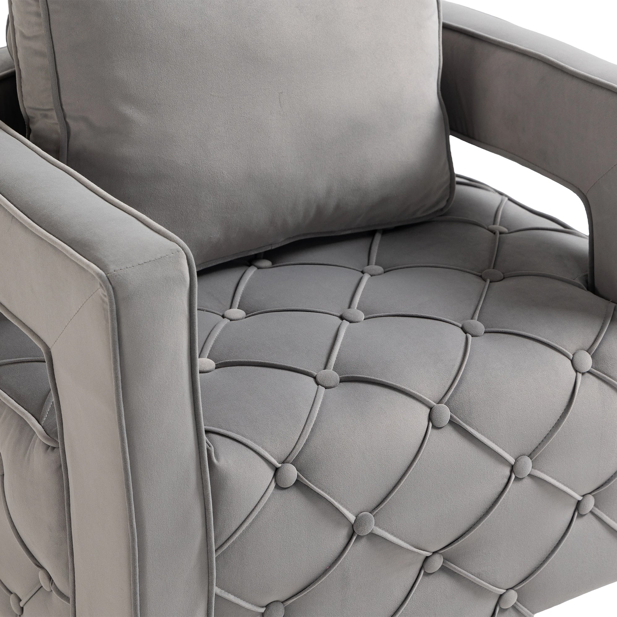 Velvet Eclipse Swivel Chair – Gray Diamond-Tufted Accent Seat