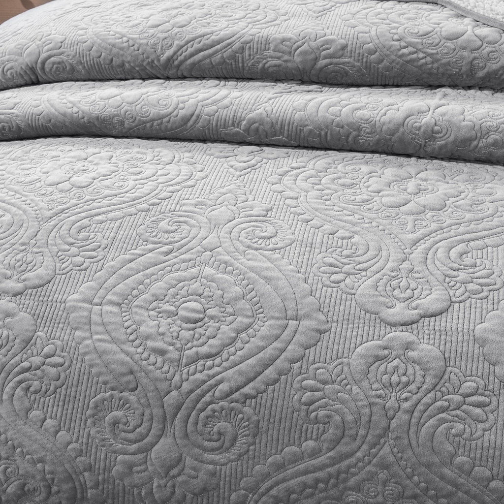 The Haven Winter Sherpa Bedspread – Gray Floral Microfleece Comfort Set