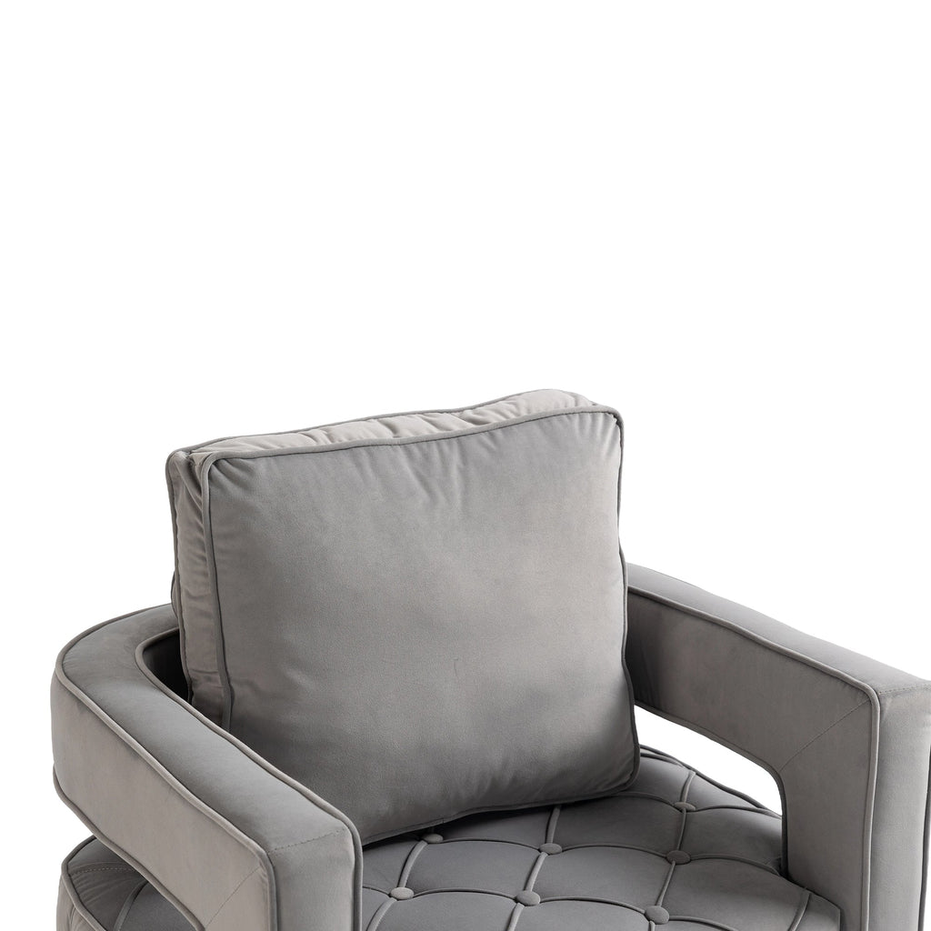 Velvet Eclipse Swivel Chair – Gray Diamond-Tufted Accent Seat