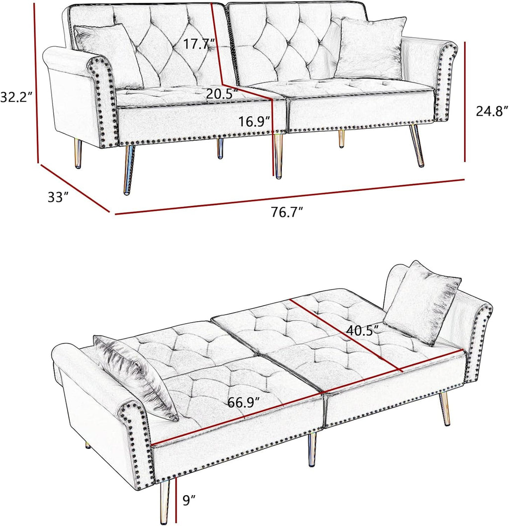 Velvet Majesty Convertible Sofa Bed – Nailhead Luxury Collection