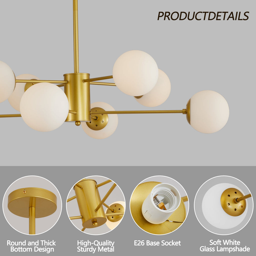The Urban Ritual Orion Chandelier – Gold & Frosted White Glass Globe Fixture