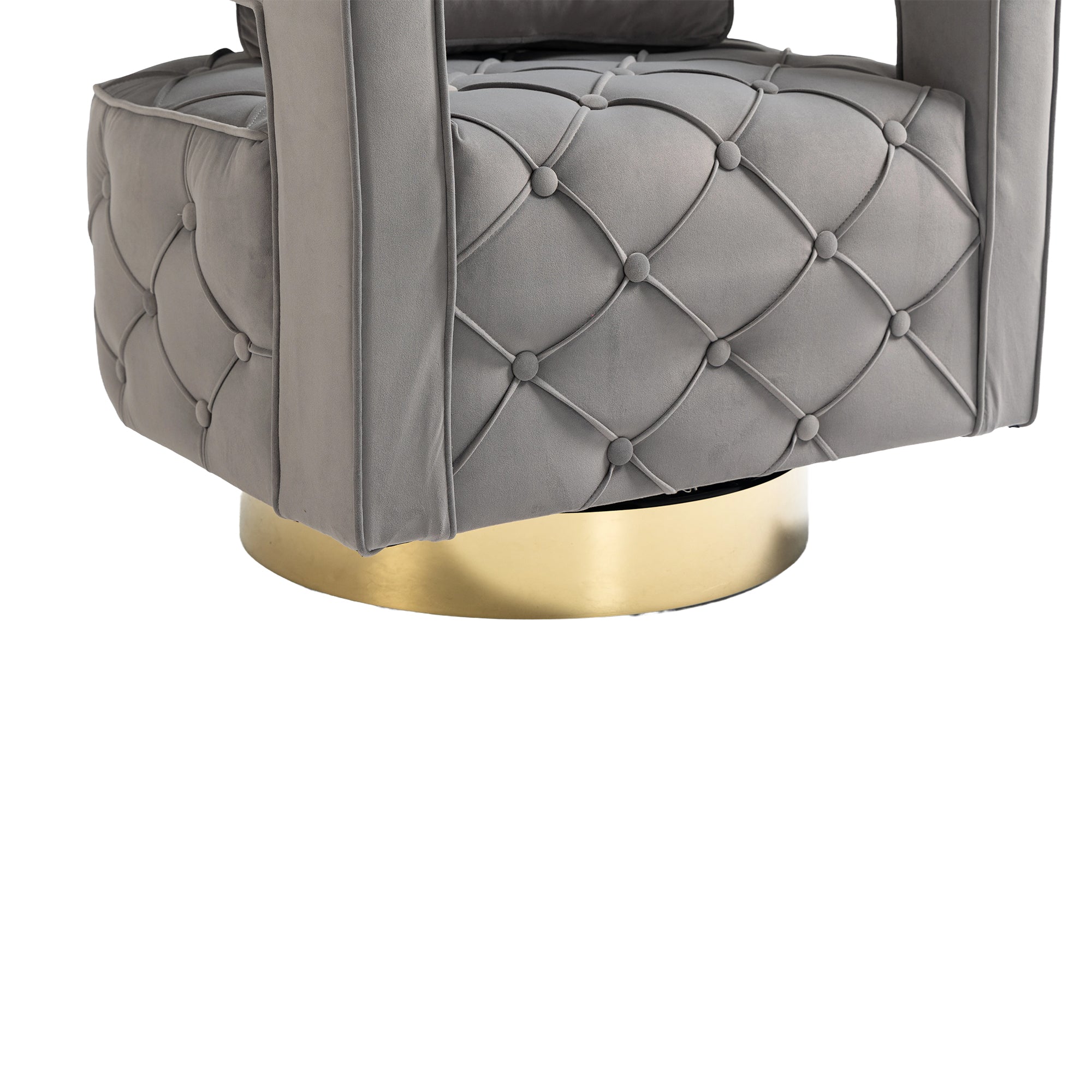 Velvet Eclipse Swivel Chair – Gray Diamond-Tufted Accent Seat