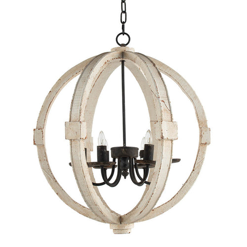 Light Wood Chandelier With Adjustable Chain- 6 Lights