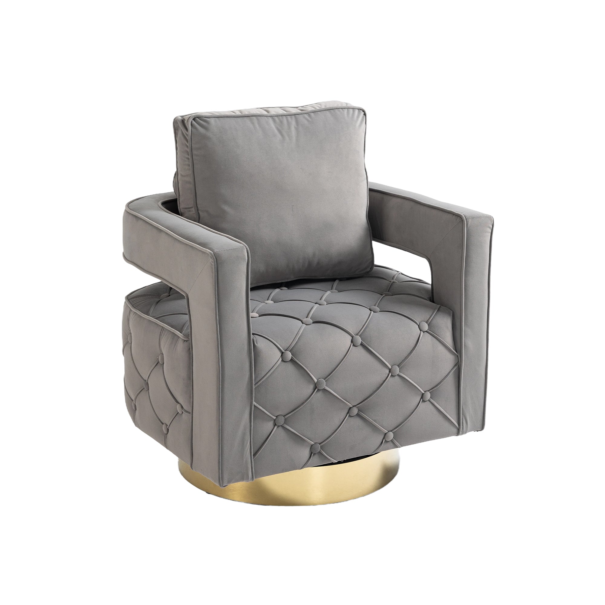 Velvet Eclipse Swivel Chair – Gray Diamond-Tufted Accent Seat