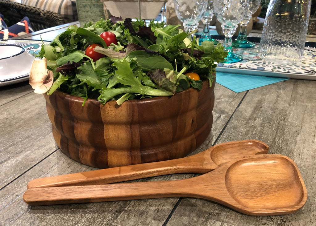 Acacia Wood Salad Bowl & Servers Set – Rustic Statement Piece