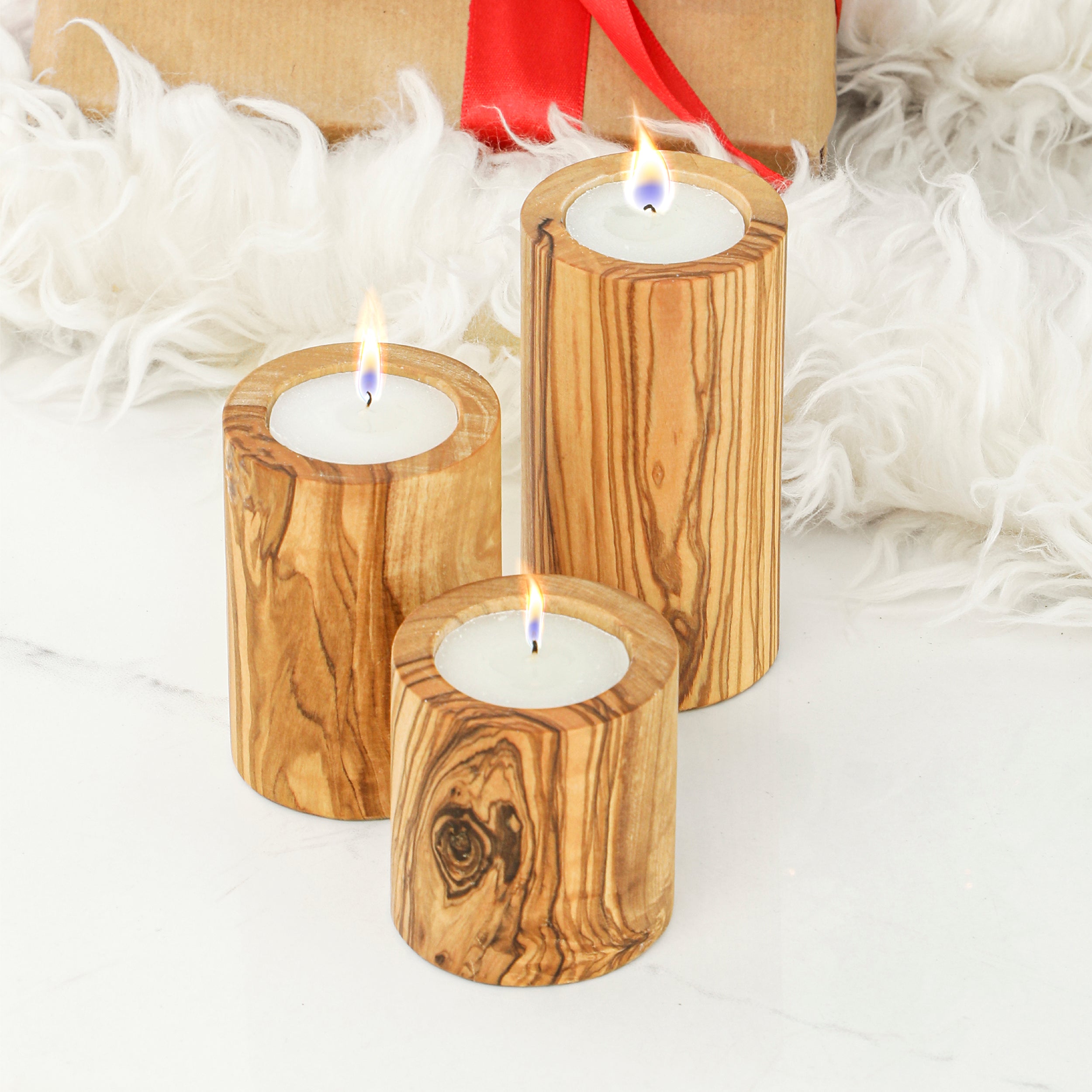 Handcrafted Tunisian Natural Olivewood Candle Trio – Handcrafted Tealight Holders