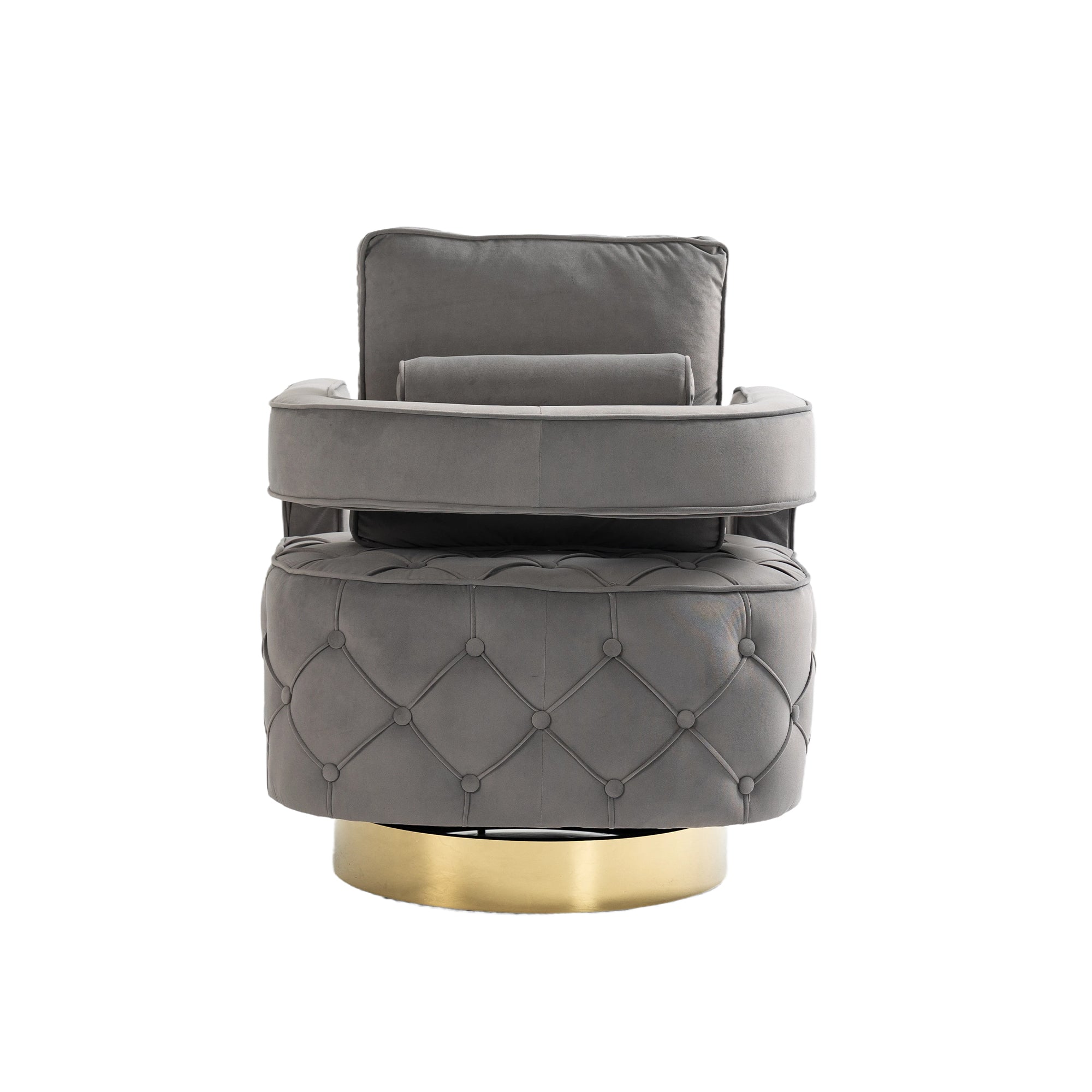 Velvet Eclipse Swivel Chair – Gray Diamond-Tufted Accent Seat