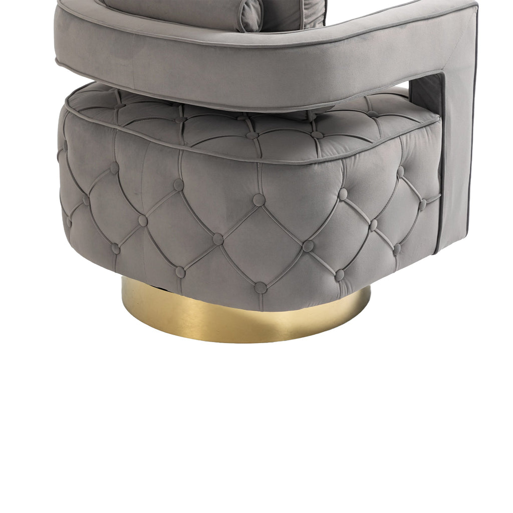 Velvet Eclipse Swivel Chair – Gray Diamond-Tufted Accent Seat