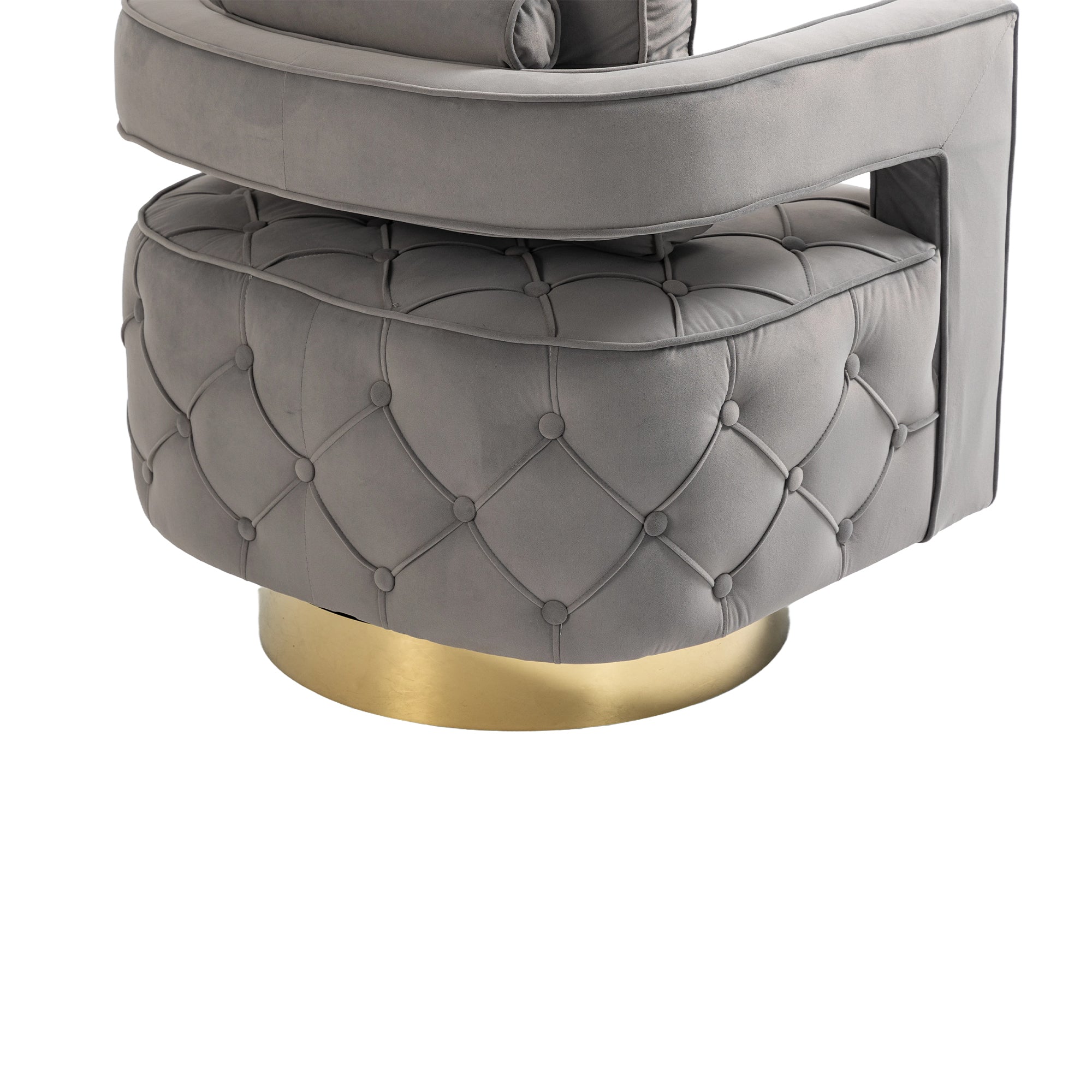 Velvet Eclipse Swivel Chair – Gray Diamond-Tufted Accent Seat