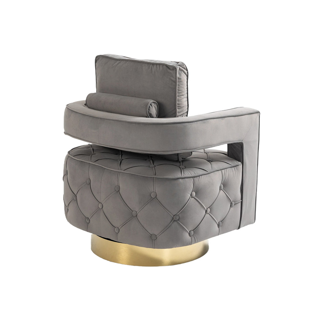 Velvet Eclipse Swivel Chair – Gray Diamond-Tufted Accent Seat