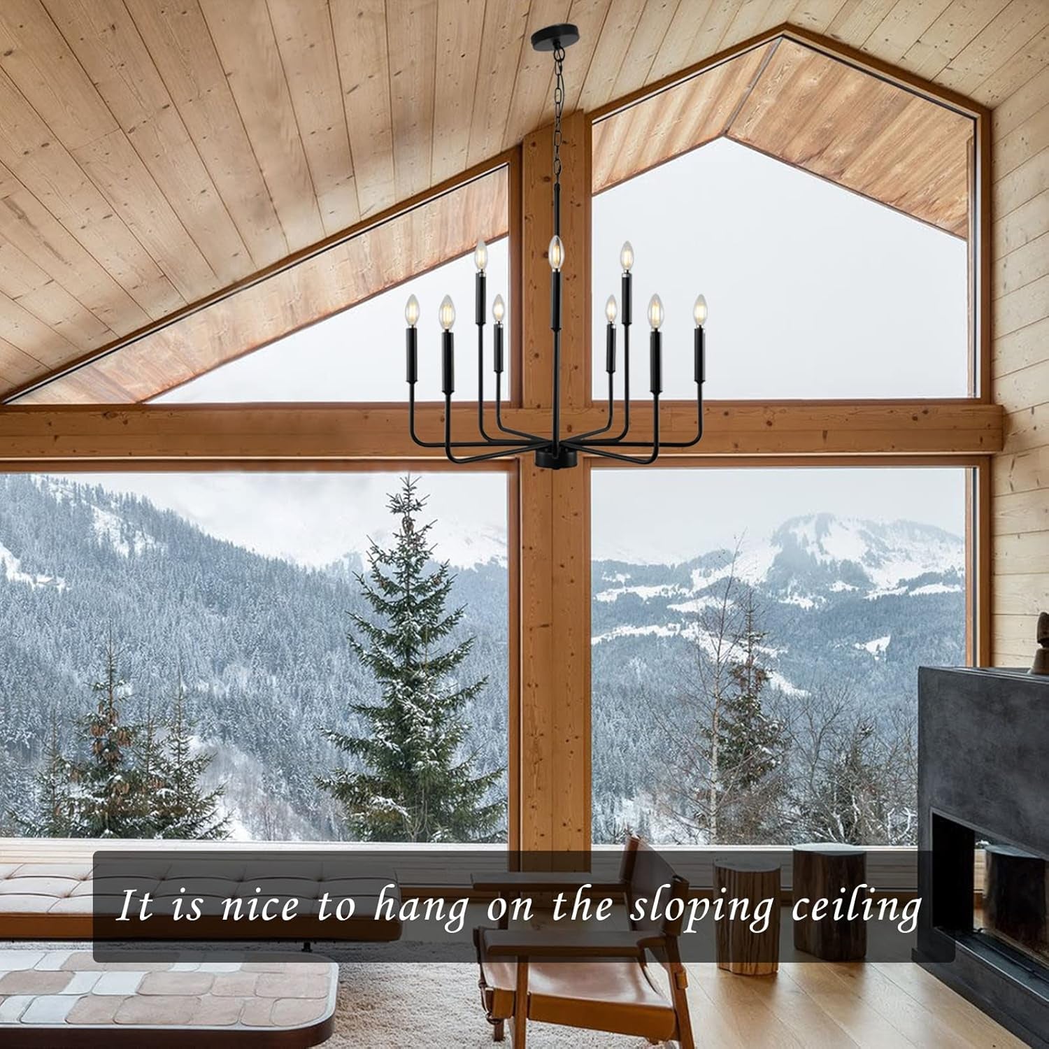 Matte Black Farmhouse Candle-Tier Chandelier (9-Light, Adjustable Height)