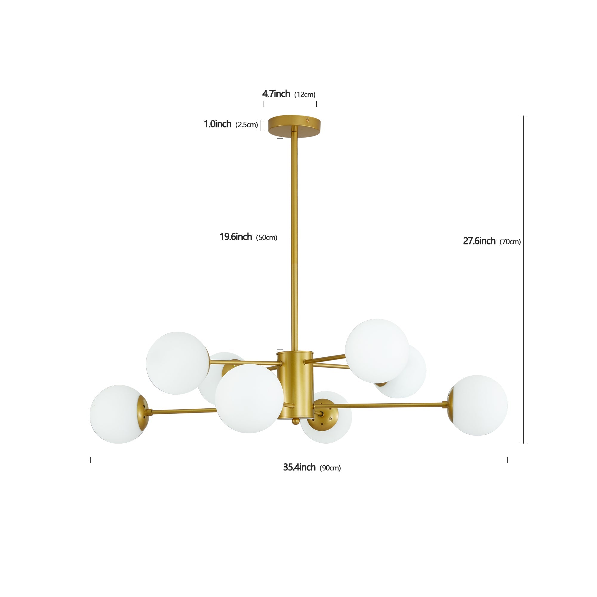 The Urban Ritual Orion Chandelier – Gold & Frosted White Glass Globe Fixture