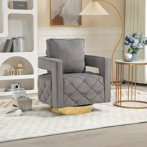 Velvet Eclipse Swivel Chair – Gray Diamond-Tufted Accent Seat