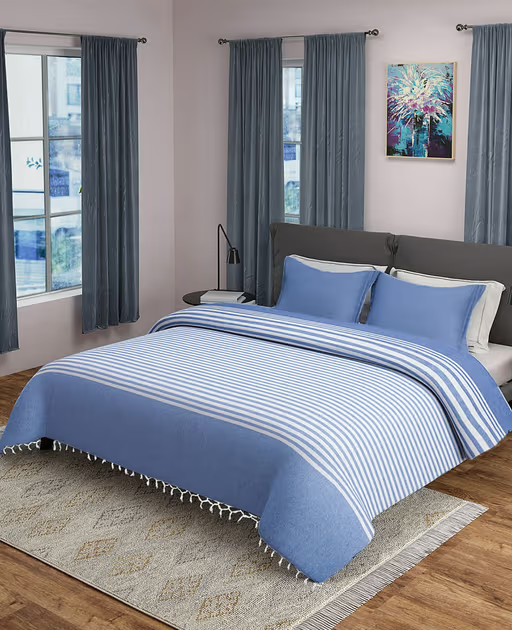 100% Cotton Striped Bed Sheet Set with Two Pillowcases ND