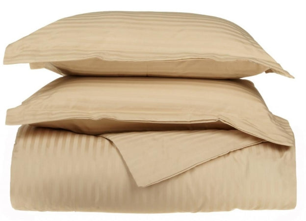 Egyptian Cotton 650 Thread Count Stripe Duvet Cover Set - Full/Queen