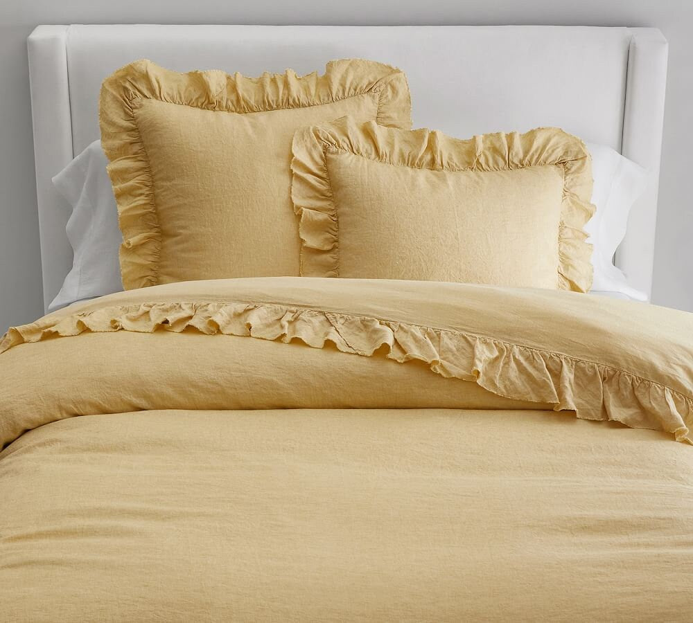 Belgian Flax Linen Fringe Ruffle Duvet Cover – 100% Pure Linen or Linen-Cotton Blend (3 Piece Set)